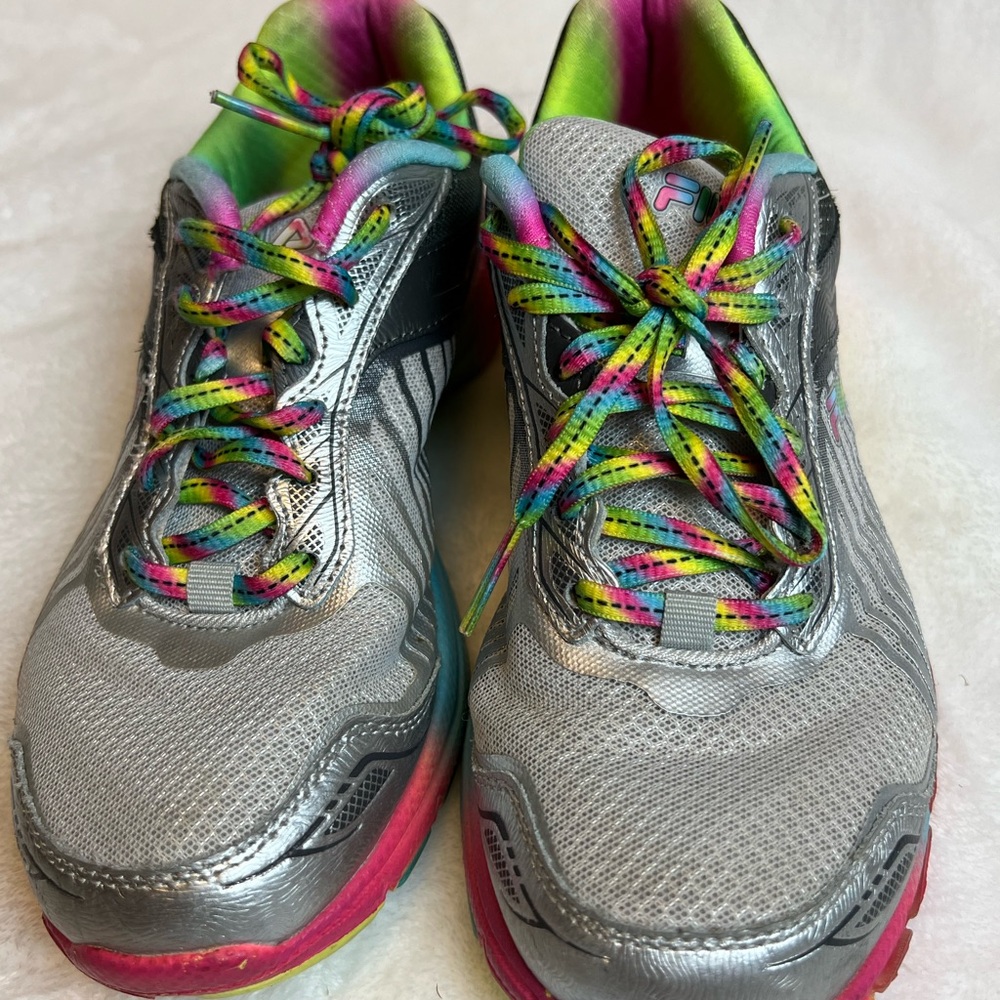 Fila Silver Athletic Shoes with Rainbow Accents
